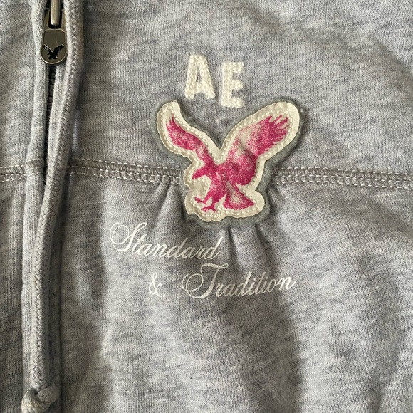 American Eagle Short Sleeve Eagle Fleece Hooded Sweatshirt - Picture 4 of 11
